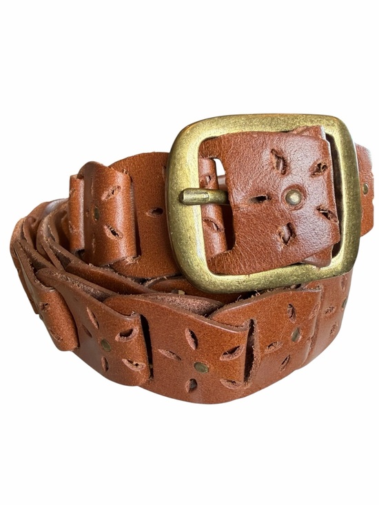 Accessories - Cognac Brown Genuine Leather Woven Link Belt Boho Western